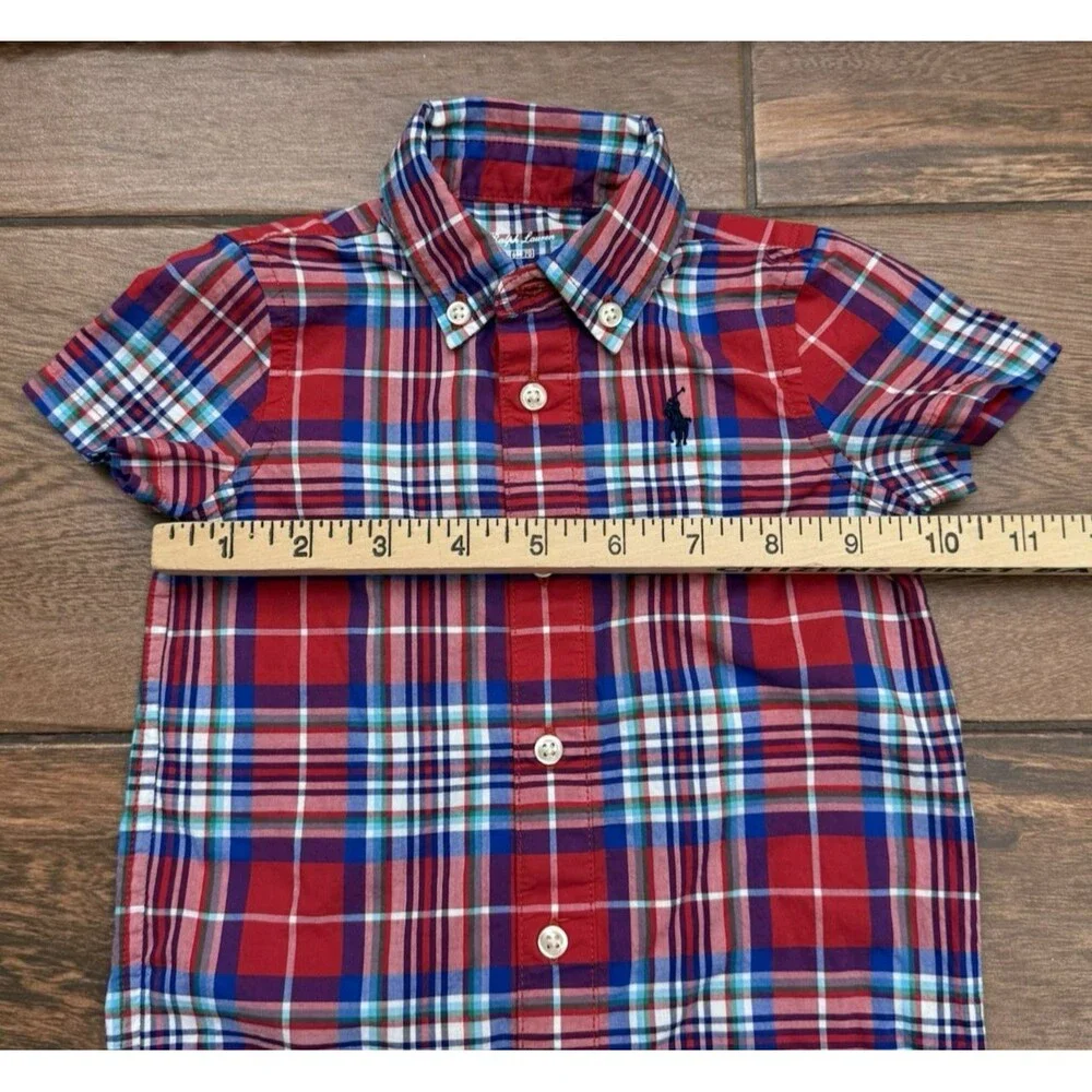 Polo Ralph Lauren Baby Boy 6M Short Romper Red Blue Plaid Patriotic USA